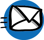 Illustration of an envelope going right, symbolizing an e-mail.