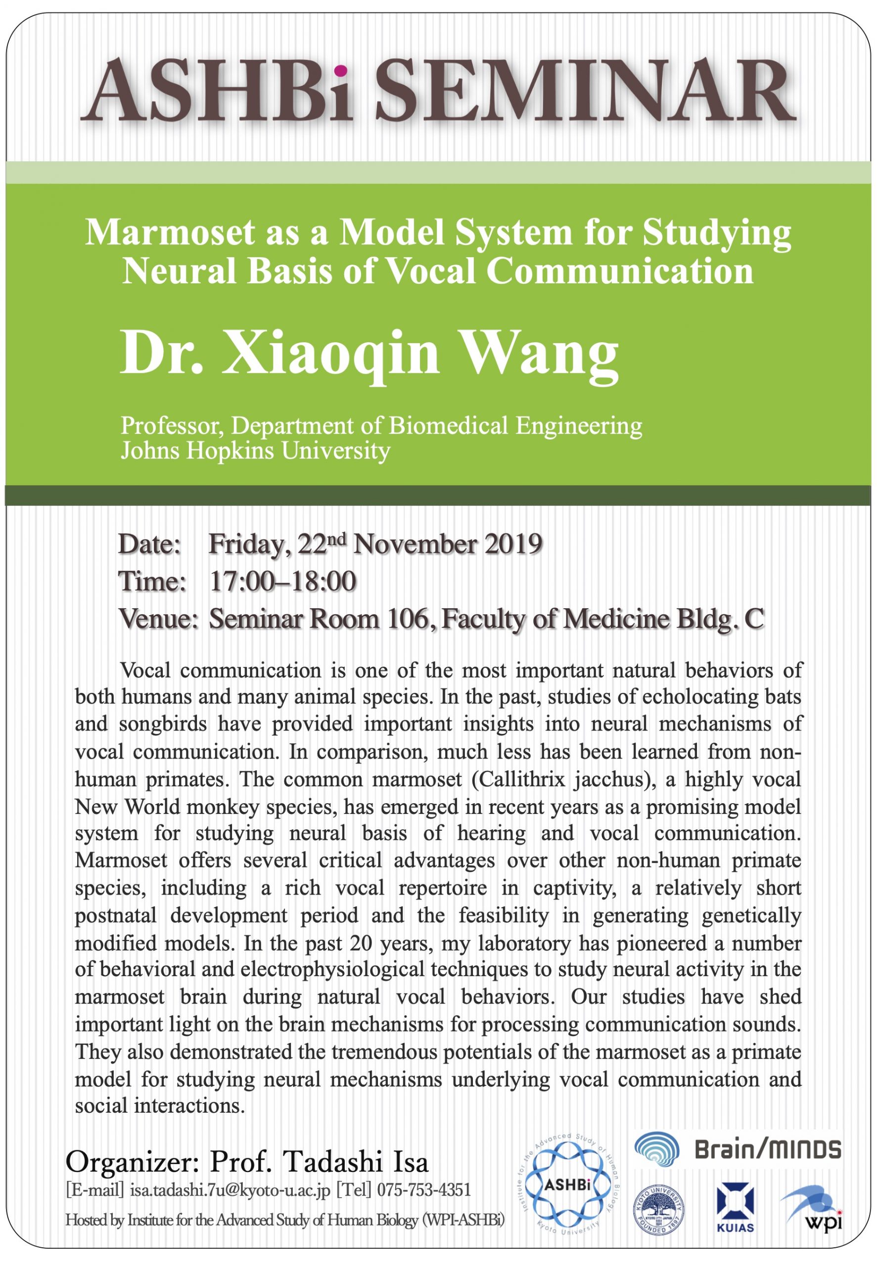 ASHBi Seminar (Dr Xiaoqin Wang)