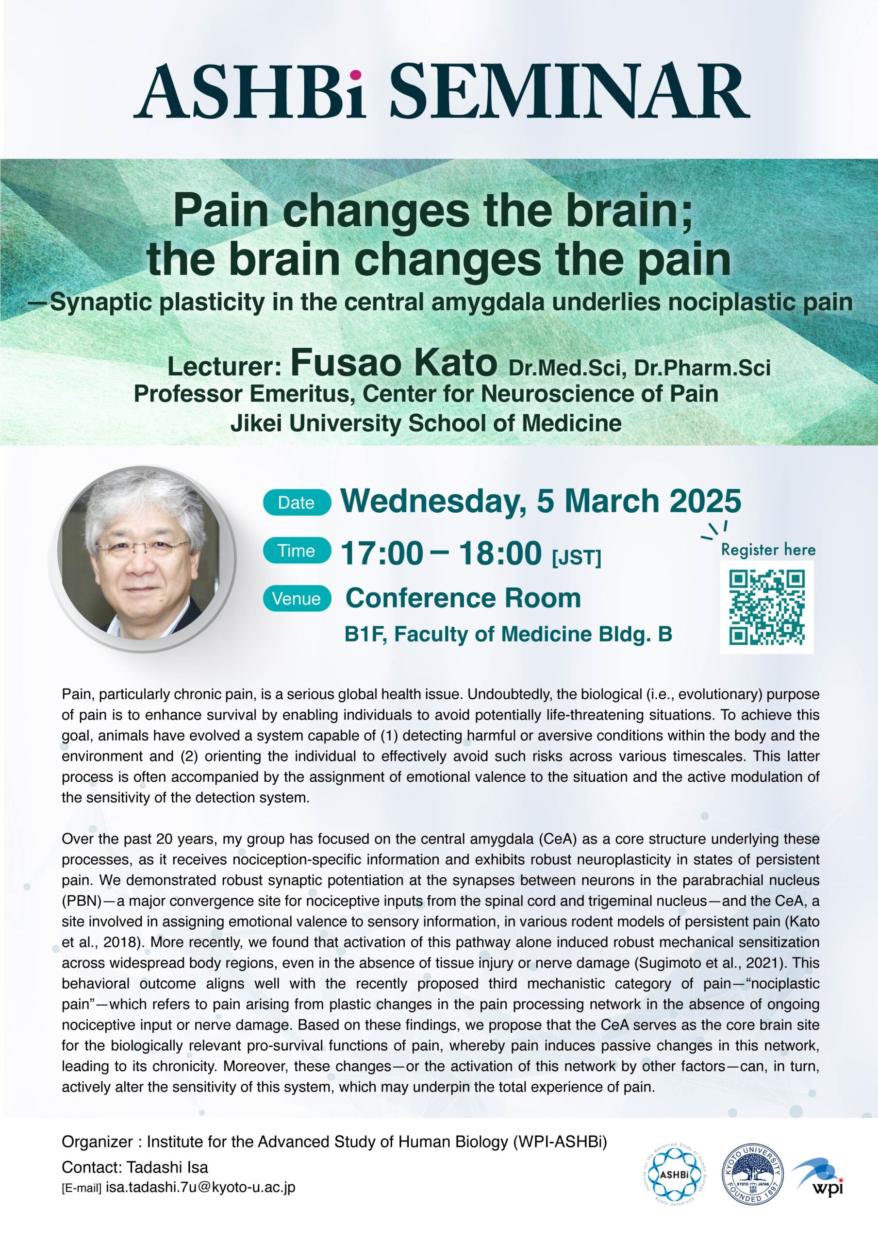 Prof. Fusao Kato from Center for Neuroscience of Pain, Jikei University School of Medicine