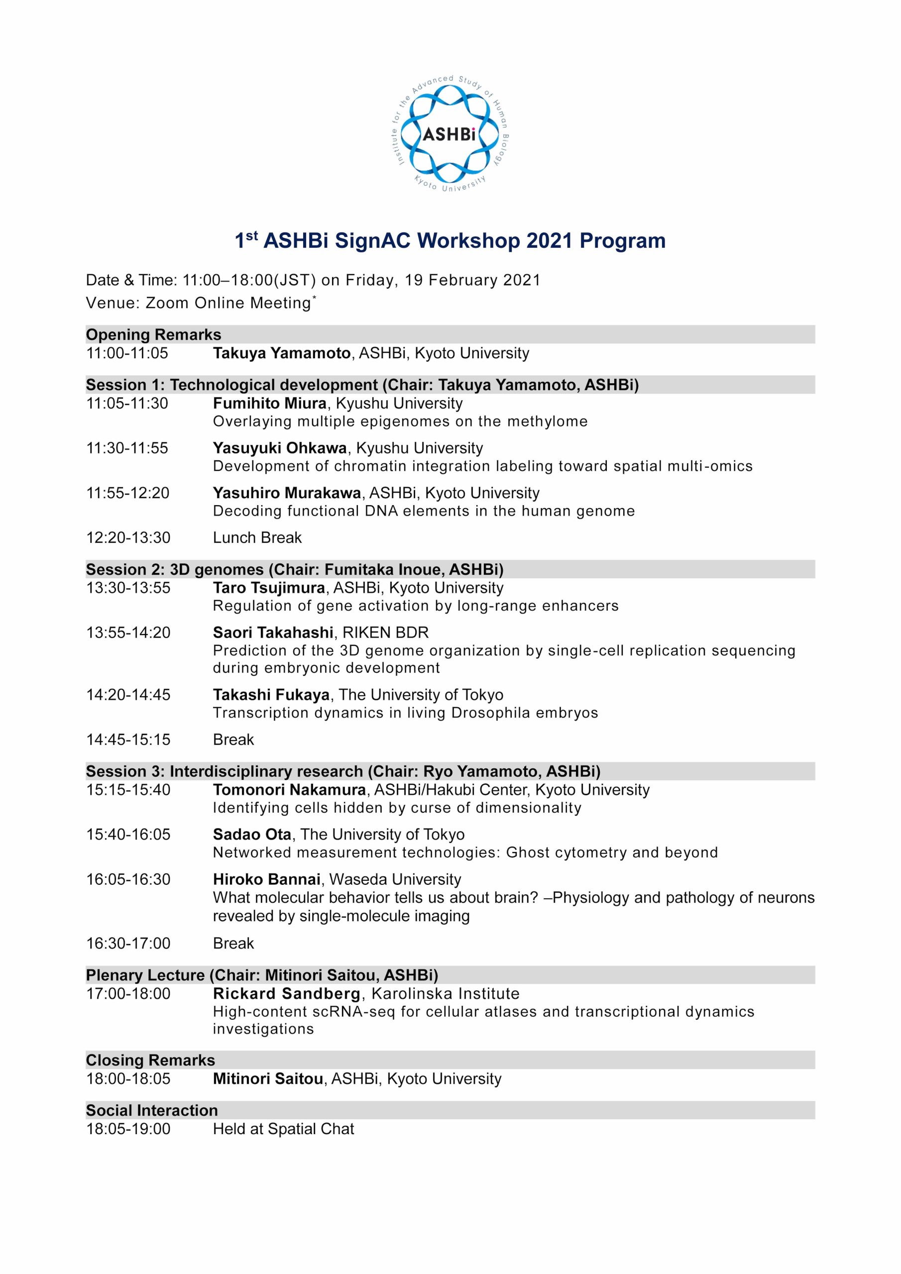 Program of 1st ASHBi SignAC Workshop