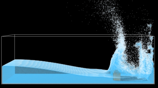 Dam-break simulation by a particle method.